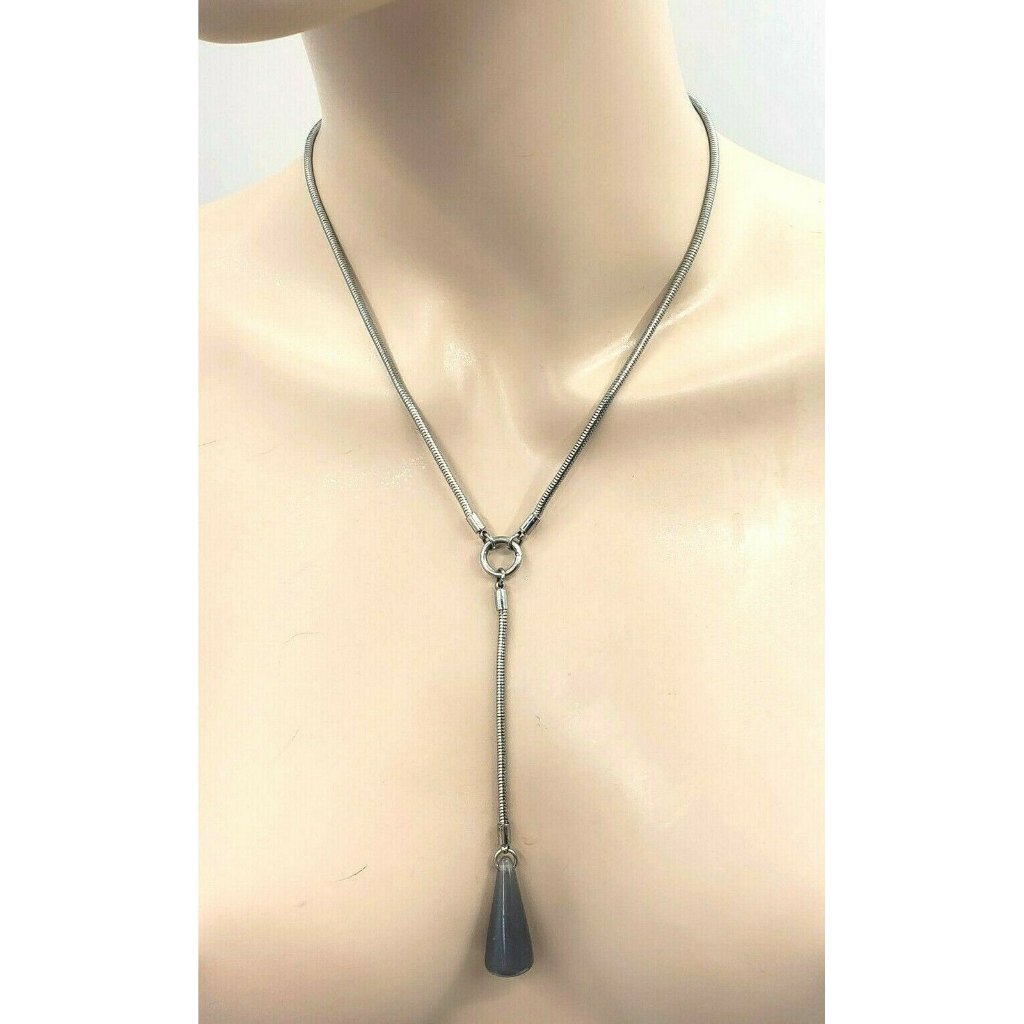 Silver Tone Snake Chain Necklace Pyramid Pendant 19$